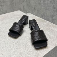 Bottega Veneta Parco 45 Slides Women Intrecciato Lambskin Dark Brown