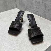Bottega Veneta Parco 90 Slides Women Intrecciato Lambskin Dark Brown