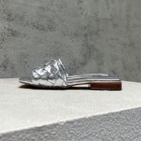 Bottega Veneta Parco Flat Slides Women Intrecciato Lambskin Silver