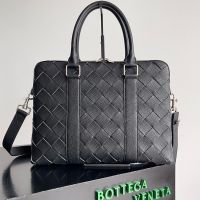 Bottega Veneta Slim Briefcase In Intrecciato Grained Calfskin Black