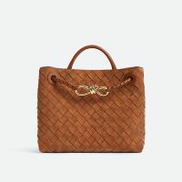 Bottega Veneta Small Andiamo Top Handle Bag In Intrecciato Suede Brown