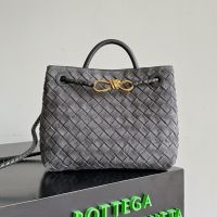 Bottega Veneta Small Andiamo Top Handle Bag In Intrecciato Suede Grey