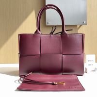 Bottega Veneta Small Arco Tote 30 In Intreccio Lambskin Burgundy