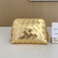 Bottega Veneta Small Beauty Pouch In Intrecciato Leather Gold