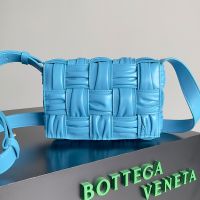 Bottega Veneta Mini Cassette Crossbody Bag In Foulard Intreccio Calfskin Blue