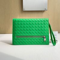 Bottega Veneta Small Document Case with Wristlet In Intrecciato Leather Green