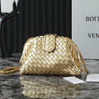 Bottega Veneta Small Lauren 1980 Clutch with Chain In Intrecciato Lambskin Gold
