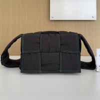 Bottega Veneta Medium Cassette Crossbody Bag In Intreccio Padded Stitching Nylon Black