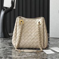 Bottega Veneta Small Parachute Chain Shoulder Bag In Intrecciato Leather Beige