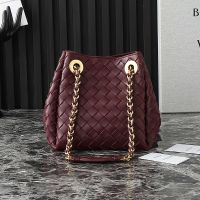 Bottega Veneta Small Parachute Chain Shoulder Bag In Intrecciato Leather Burgundy