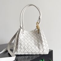 Bottega Veneta Small Parachute Shoulder Bag In Intrecciato Leather White