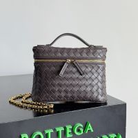 Bottega Veneta Small Soft Vanity Case In Intrecciato Piccolo Leather Dark Brown