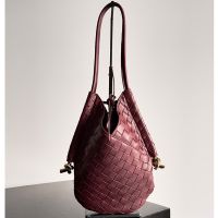 Bottega Veneta Small Solstice Shoulder Bag In Intrecciato Leather Burgundy
