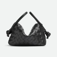 Bottega Veneta Loop Top Handle Crossbody Bag In Intrecciato Leather Black