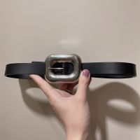 Bottega Veneta Chain Link Belt with Silver Rectangular Buckle In Calfskin Black