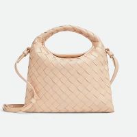 Bottega Veneta Mini Hop Crossbody Bag In Intrecciato Leather Apricot