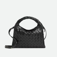 Bottega Veneta Mini Hop Crossbody Bag In Intrecciato Leather Black