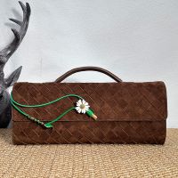 Bottega Veneta Andiamo Clutch with Daisy Flower Closure In Intrecciato Suede Taupe