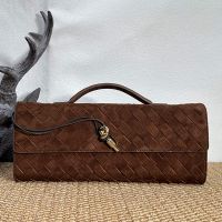 Bottega Veneta Andiamo Clutch In Intrecciato Suede Coffee