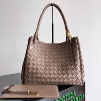 Bottega Veneta Andiamo Parachute Shoulder Bag In Intrecciato Leather Taupe