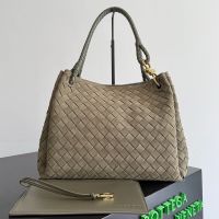 Bottega Veneta Andiamo Parachute Shoulder Bag In Intrecciato Suede Cypress Green