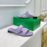 Bottega Veneta Band Slides Women Calfskin with Cross Strap Purple