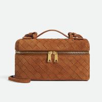 Bottega Veneta Bang Bang Vanity Case In Intrecciato Suede Brown