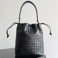 Bottega Veneta Biblioteca Bucket Bag In Soft Intrecciato Leather Black