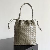 Bottega Veneta Biblioteca Bucket Bag In Soft Intrecciato Leather Olive