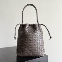 Bottega Veneta Biblioteca Bucket Bag In Soft Intrecciato Leather Coffee
