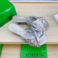 Bottega Veneta Blink 50 Slides Women Intrecciato Calfskin Silver