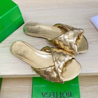 Bottega Veneta Blink Flat Slides Women Intrecciato Calfskin Gold