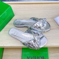 Bottega Veneta Blink Flat Slides Women Intrecciato Calfskin Silver