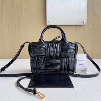 Bottega Veneta Micro Arco Tote 20 with Detachable Strap In Foulard Intreccio Leather Black