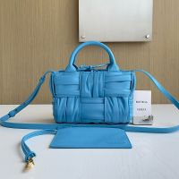 Bottega Veneta Micro Arco Tote 20 with Detachable Strap In Foulard Intreccio Leather Blue