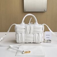 Bottega Veneta Micro Arco Tote 20 with Detachable Strap In Foulard Intreccio Leather White