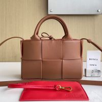 Bottega Veneta Micro Arco Tote 20 with Detachable Strap In Intreccio Leather Brown
