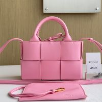 Bottega Veneta Micro Arco Tote 20 with Detachable Strap In Intreccio Leather Pink