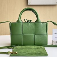 Bottega Veneta Micro Arco Tote 20 with Detachable Strap In Intreccio Grained Leather and Suede Green