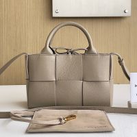 Bottega Veneta Micro Arco Tote 20 with Detachable Strap In Intreccio Grained Leather and Suede Taupe