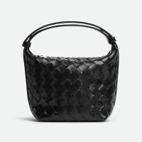 Bottega Veneta Micro Wallace Shoulder Bag In Intreccio Calfskin Black