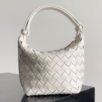 Bottega Veneta Micro Wallace Shoulder Bag In Intreccio Calfskin White