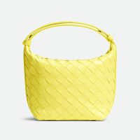Bottega Veneta Micro Wallace Shoulder Bag In Intreccio Calfskin Yellow