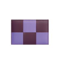 Bottega Veneta Cassette Credit Card Case with Bicolor Check Intreccio Calfskin Purple/Burgundy