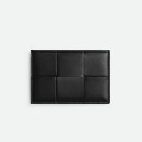 Bottega Veneta Cassette Credit Card Case In Intreccio Calfskin Black