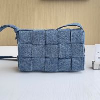 Bottega Veneta Medium Cassette Crossbody Bag In Intreccio Denim Blue