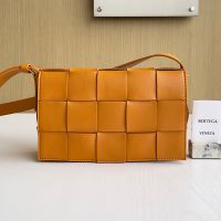 Bottega Veneta Medium Cassette Crossbody Bag In Intreccio Lambskin Brown
