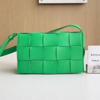Bottega Veneta Medium Cassette Crossbody Bag In Intreccio Lambskin Green