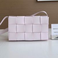 Bottega Veneta Medium Cassette Crossbody Bag In Intreccio Lambskin Light Pink