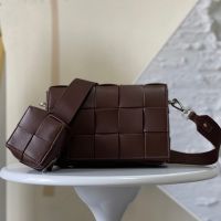 Bottega Veneta Medium Cassette Crossbody Bag with Coin Pouch In Intreccio Leather Burgundy